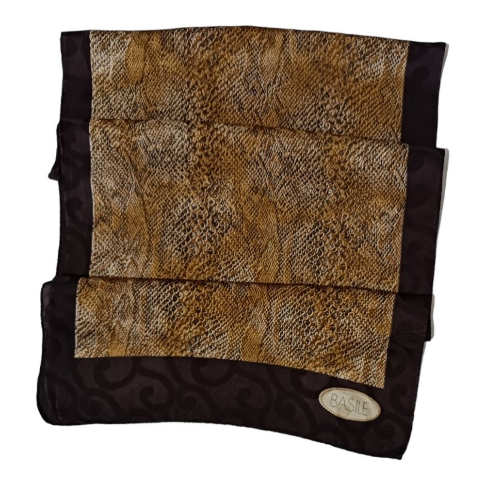 BASILE Brown Snake Skin Silk Scarf 60"/ 17.5” EC